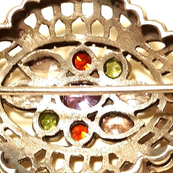 1950s 925 Sterling Filigree Marcasite Gemstone Brooch  50s 925 Sterling Filigree Marcasite Gemstone Brooch Vintage German 10grm